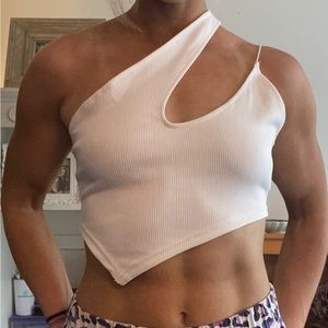 White Shein one shoulder crop top